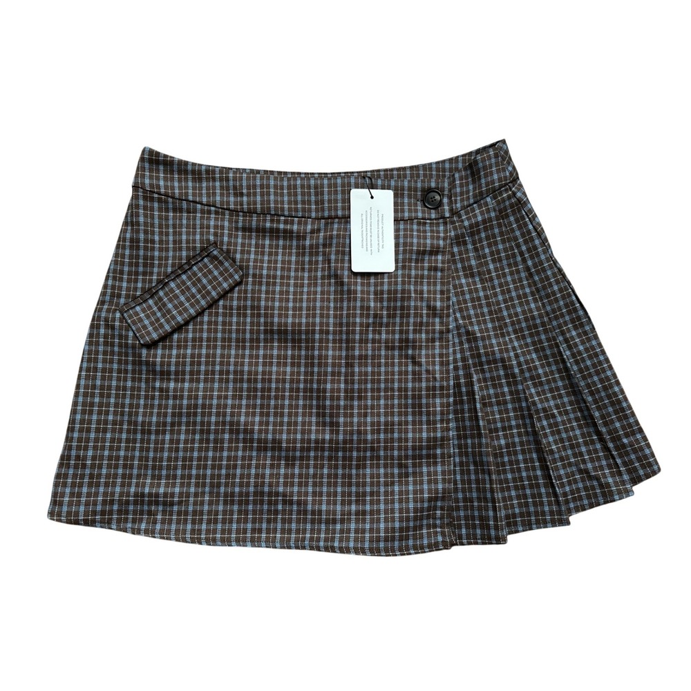 Line & Dot Zadie Pleated Mini Skirt in Brown MultI Size Large NWT